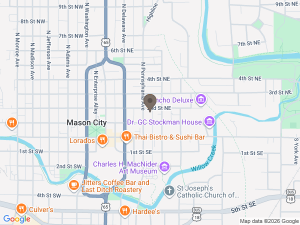 Map showing location of Major Erickson Funeral Home