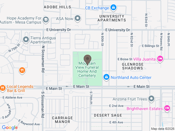 Map showing location of Mountain View Funeral Home