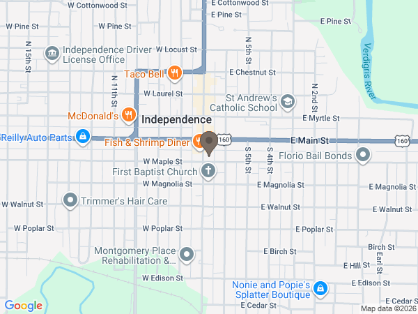 Map showing location of Potts Chapel