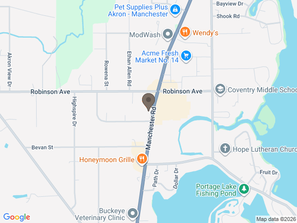 Map showing location of The Moore Family Funeral Homes