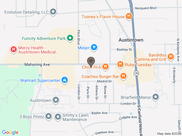 Map showing location of Lane Family Funeral Home