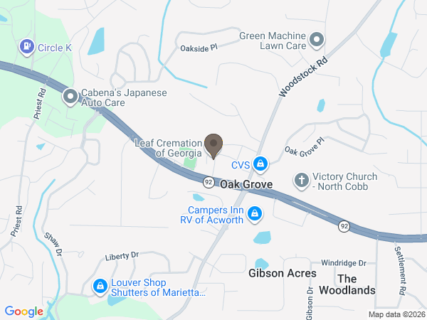 Map showing location of Leaf Cremation of Georgia