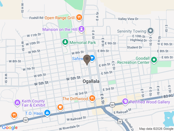 Map showing location of Prairie Hills Funeral Home