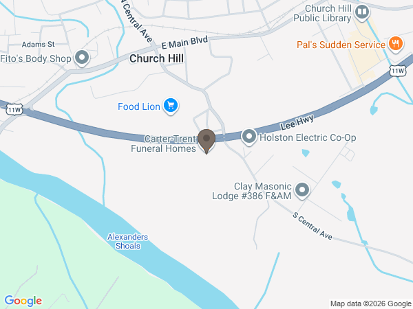 Map showing location of Carter-Trent Funeral Home - Church Hill