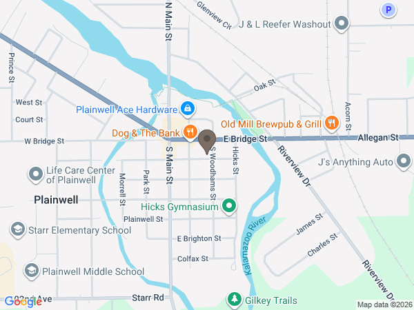 Map showing location of McCowen and Secord Funeral Homes