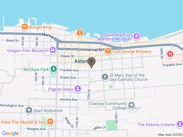 Map showing location of Hughes-Ransom Mortuary: Astoria