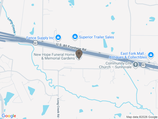 Map showing location of New Hope Funeral Home