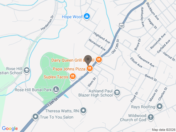 Map showing location of Steen Funeral Home 13th Street Chapel