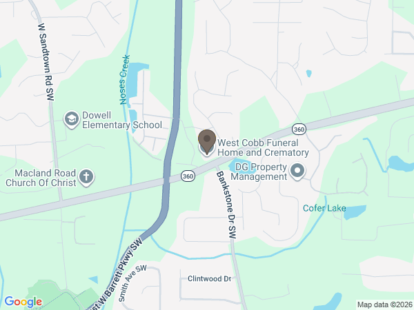 Map showing location of West Cobb Funeral Home