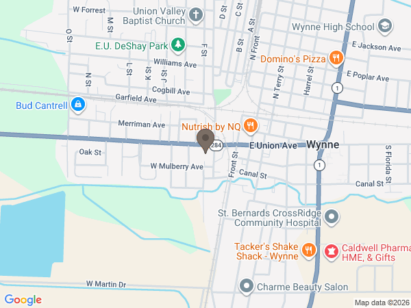 Map showing location of Kernodle Funeral Home