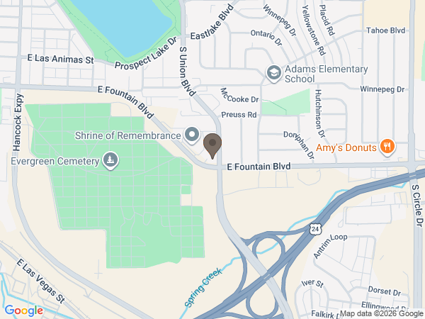 Map showing location of Evergreen Funeral Home and Blunt Mortuary