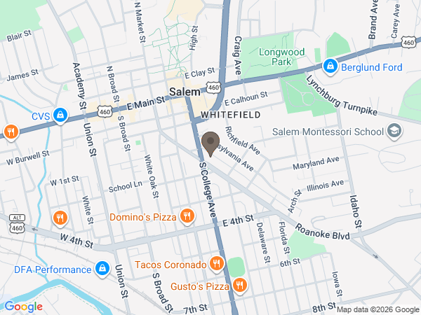Map showing location of John M. Oakey & Son Funeral Home and Crematory