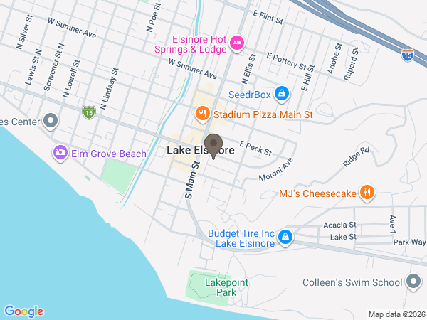 Map showing location of Evans‐Brown Mortuary: Lake Elsinore