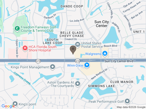 Map showing location of Sun City Center Funeral Home
