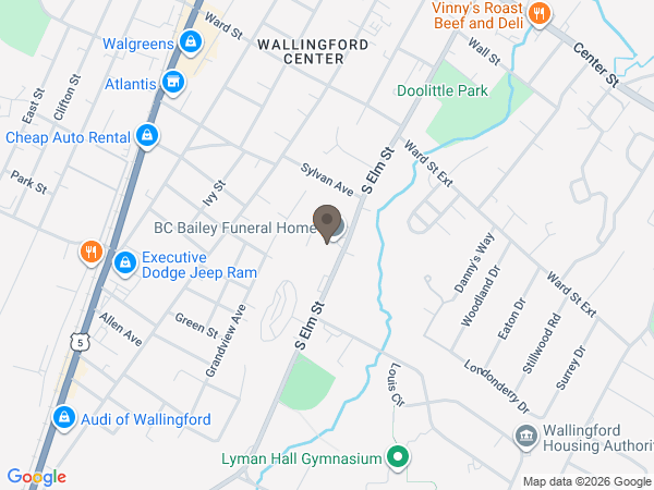 Map showing location of Bailey Funeral Home: Wallingford