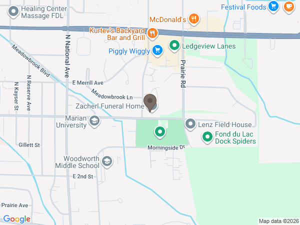 Map showing location of Zacherl Funeral Home