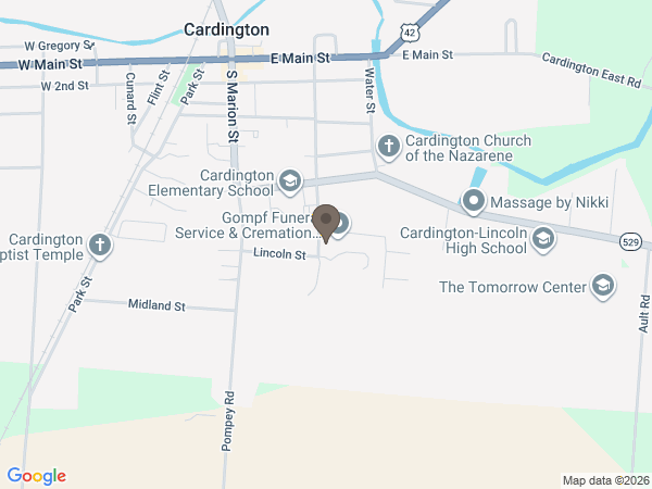 Map showing location of Gompf Funeral Home