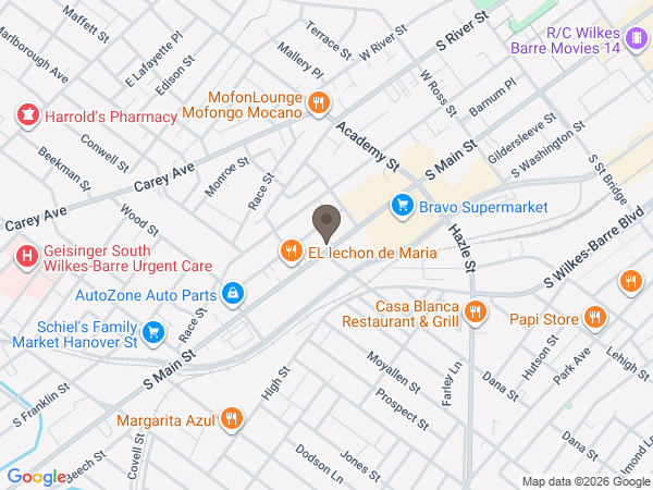 Map showing location of Kniffen O'Malley Leffler Funeral & Cremation: Wilkes-Barre
