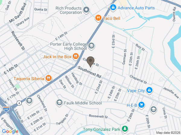 Map showing location of Trevino Funeral Homes