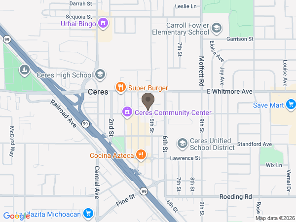 Map showing location of Franklin and Downs Funeral Home: Ceres Chapel