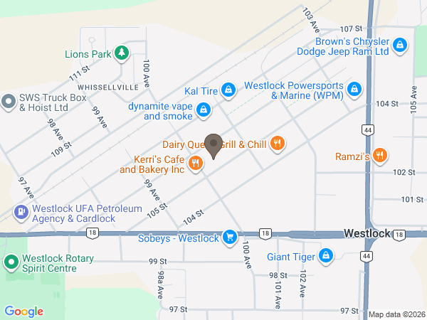 Map showing location of Westlock Funeral Home & Crematorium