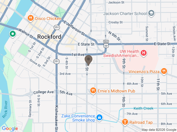 Map showing location of Olson Funeral Home