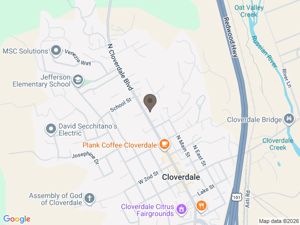 Map showing location of Fred Young Funeral Home: Cloverdale