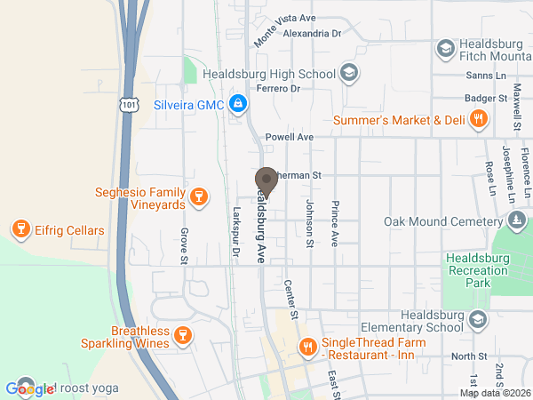 Map showing location of Fred Young Funeral Home: Healdsburg