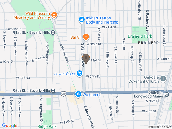 Map showing location of Brookins Funeral Home