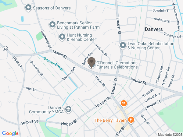 Map showing location of O’Donnell Funeral Home