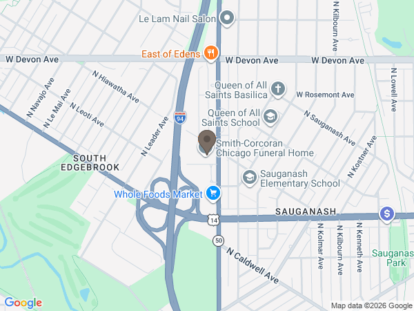 Map showing location of Smith-Corcoran Funeral Home