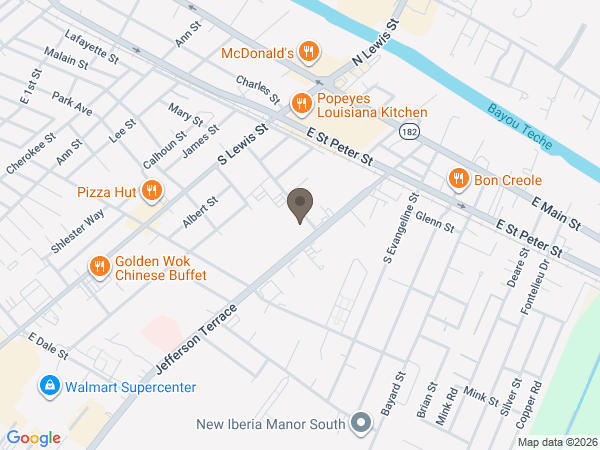 Map showing location of Pellerin Funeral Home:  New Iberia