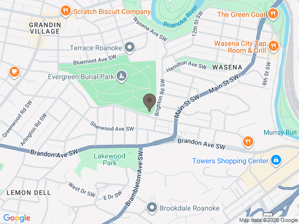 Map showing location of Evergreen Burial Park