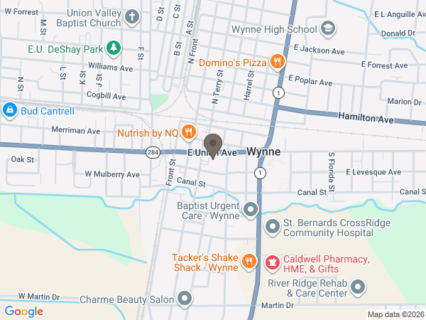 Map showing location of Kernodle Funeral Home Inc