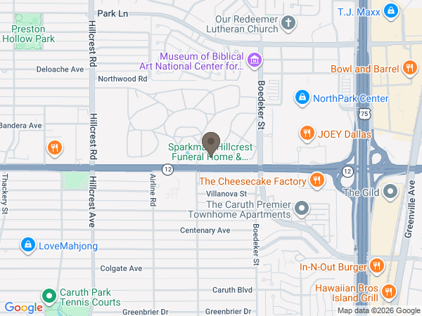 Map showing location of Sparkman/Hillcrest Funeral Home