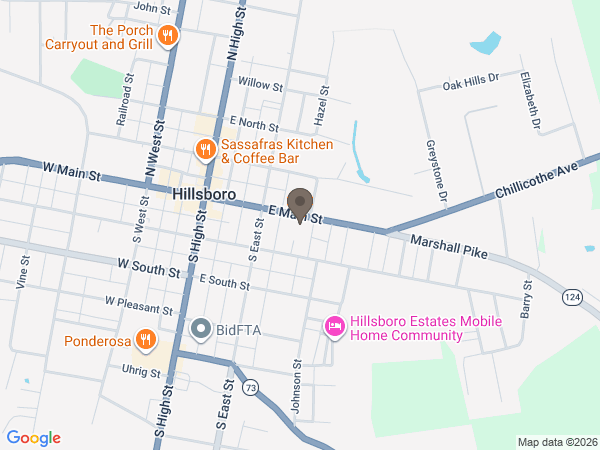 Map showing location of Thompson Funeral Home