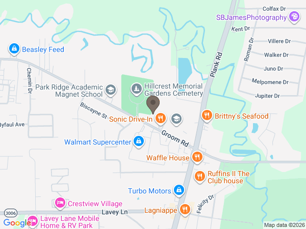 Map showing location of Baker Funeral Home
