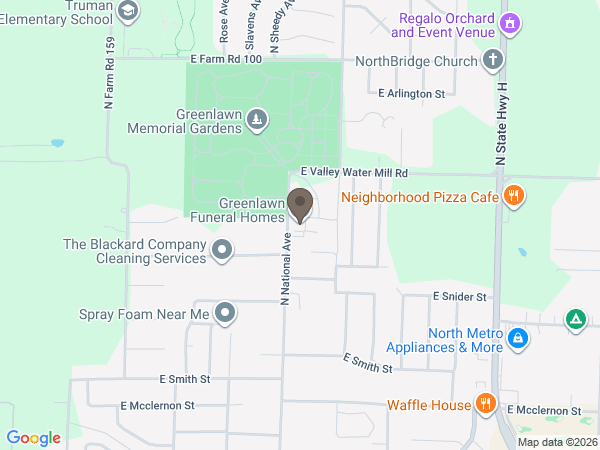 Map showing location of Greenlawn Funeral Home: North