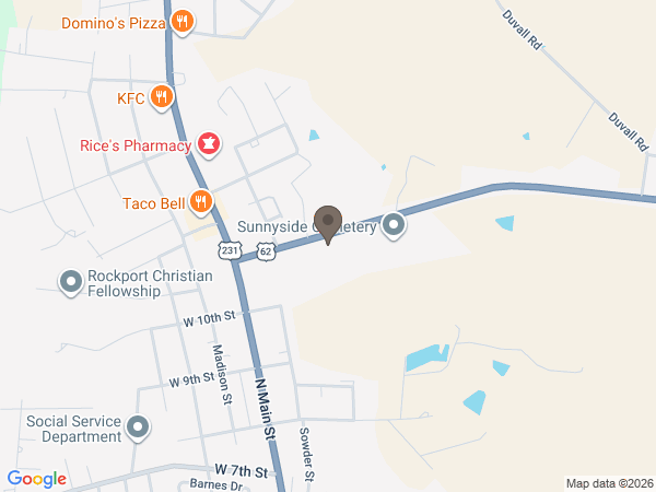 Map showing location of Bevil Bros. Funeral Home