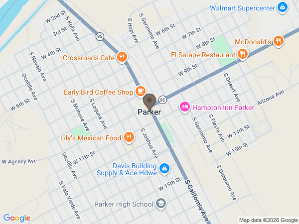 Map showing location of Desert Lawn Funeral Home: Parker