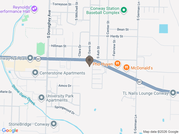 Map showing location of Smith Family Funeral Homes: Conway