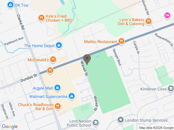 Map showing location of Westlawn Funeral Home & Cemetary