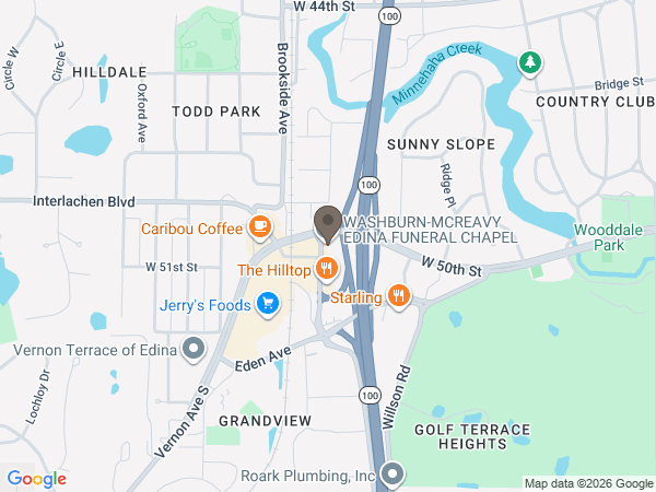 Map showing location of Washburn-McReavy Edina Chapel