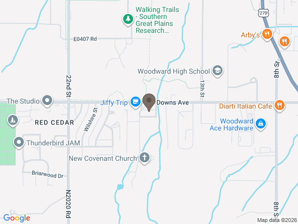Map showing location of Billings Funeral home