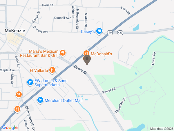 Map showing location of Brummitt-McKenzie Funeral Home