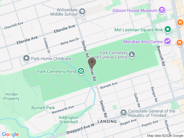 Map showing location of York Funeral Centre