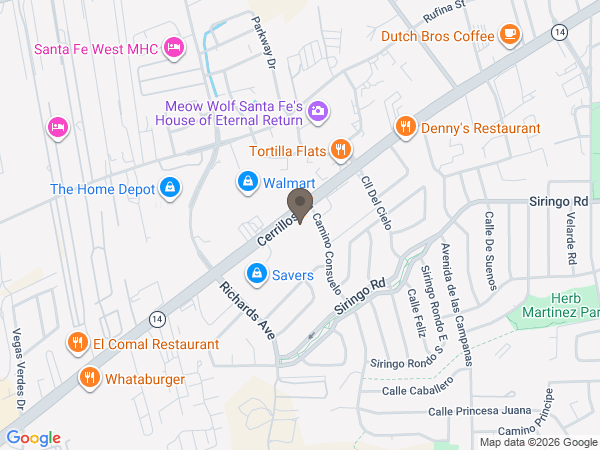 Map showing location of Riverside Funeral Home of Santa Fe