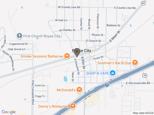 Map showing location of Rest Haven Funeral Home: Royse City