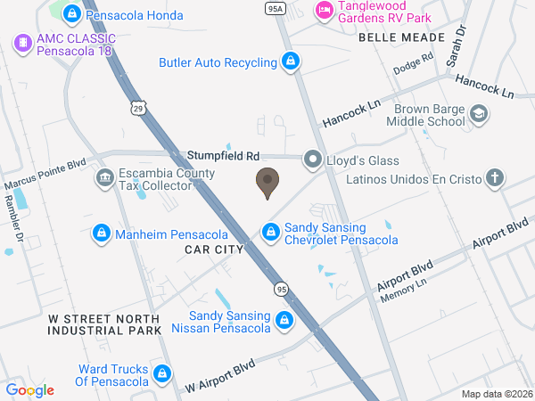 Map showing location of Trahan Family Funeral Home