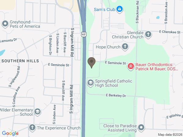 Map showing location of Greenlawn Funeral Home: East